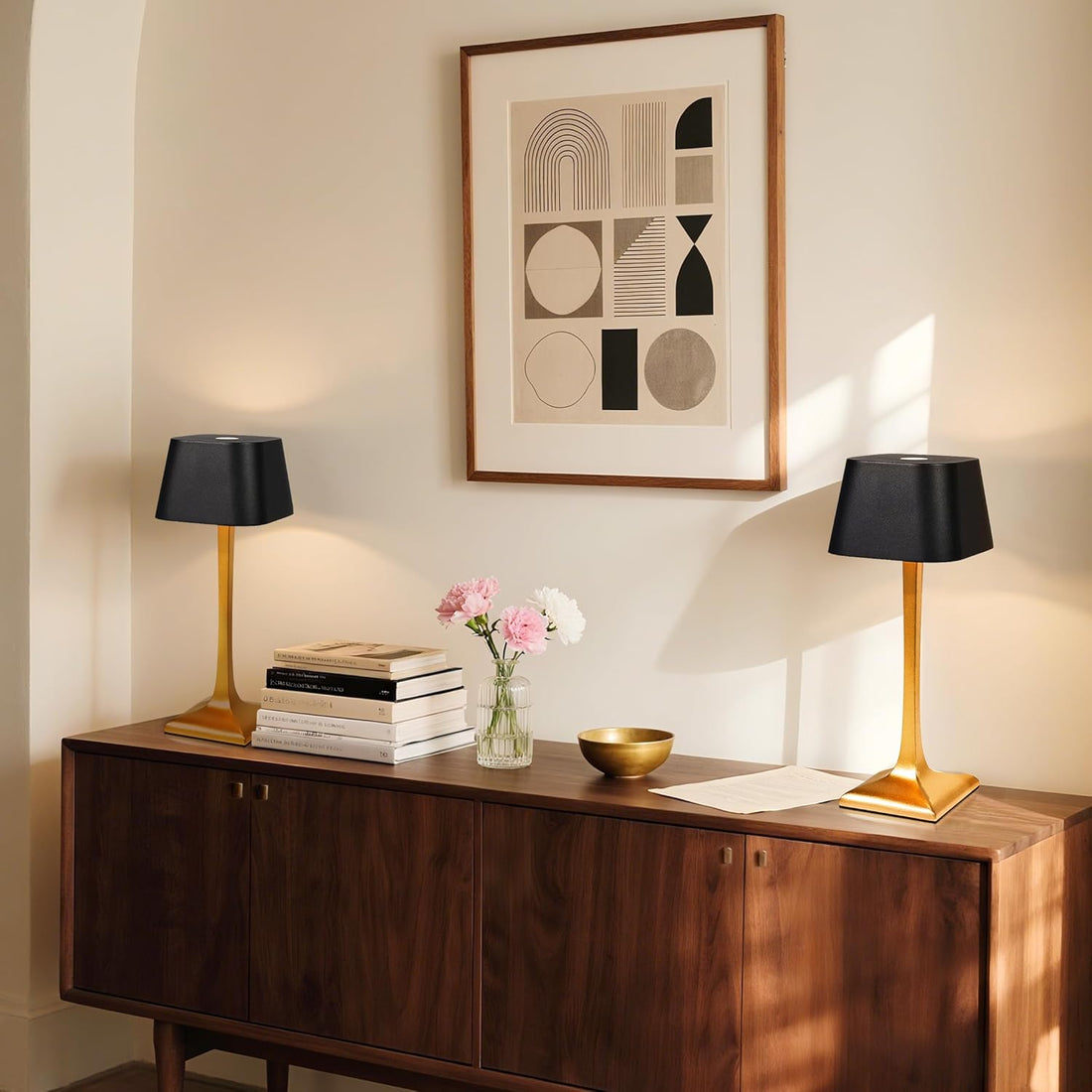 Cordless Rechargeable Gold Black Small Table Lamp - 5200mAh IP54 Waterproof LED Touch Lamp for Bathroom Shower Patio Restaurant - Battery Operated Mini Lamp for Bedroom Living Room - H10.24in